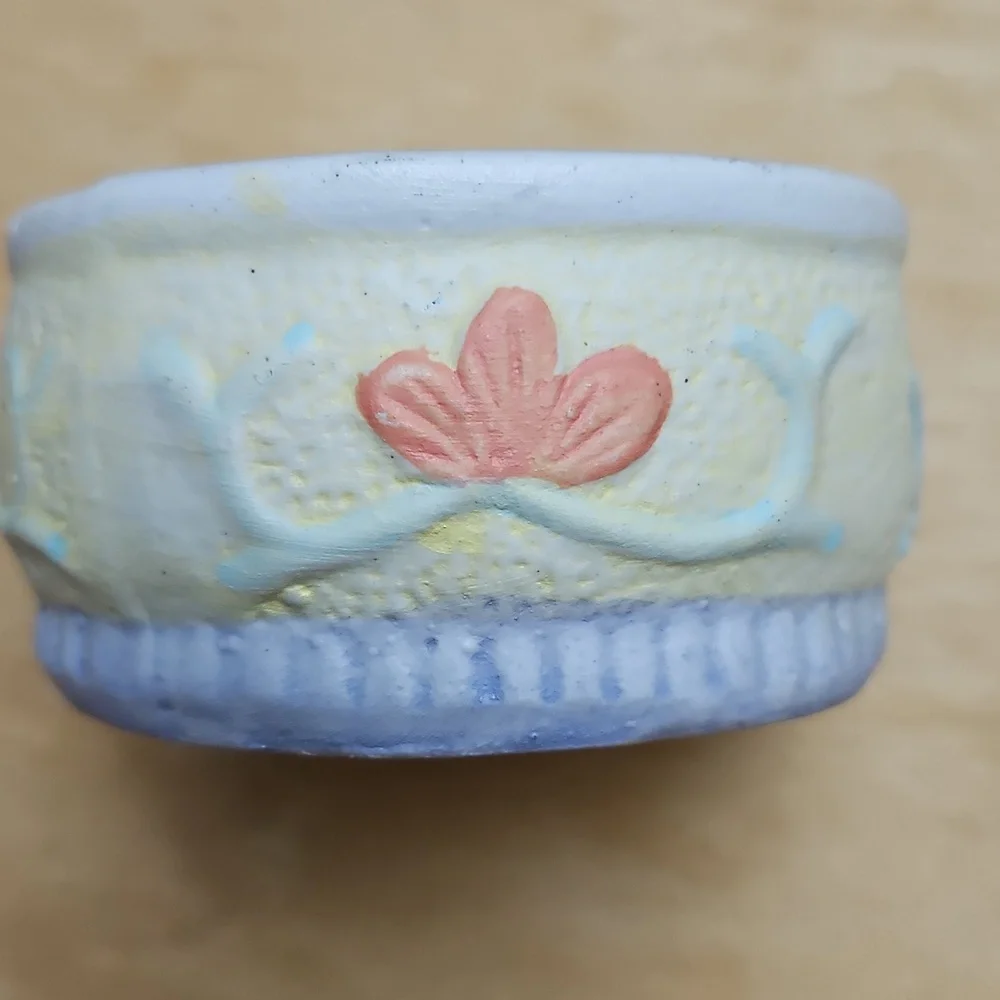 Floral Porcelain Round Trinket Box With 80s Vintage Decorative Keepsake Holder